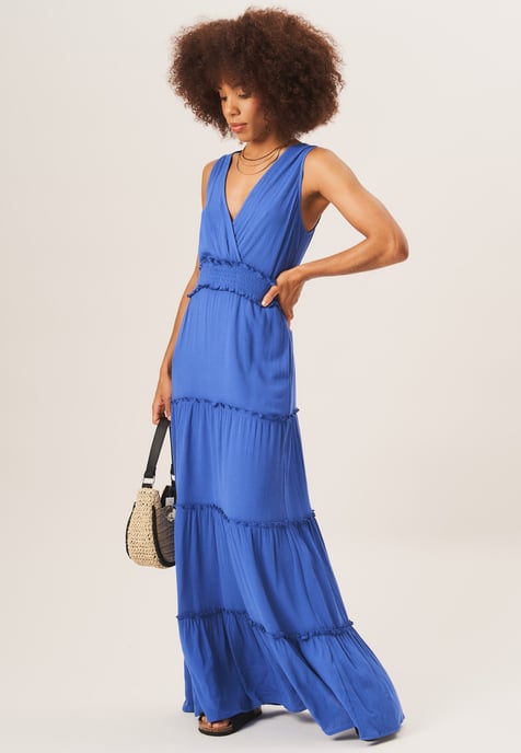 Shirred waist Wrap Tiered Midi Dress - Image 2