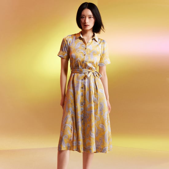 Graphic print satin shirt dress