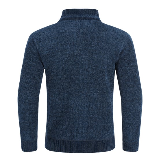 Herenvest met rits en opstaande kraag, gevoerde grofgebreide trui marineblauw - Image 3