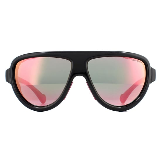 Moncler Aviator Unisex Shiny Black with Pink Leather Blue with Pink Mirror Sunglasses