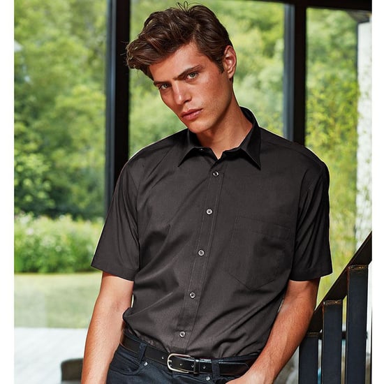 Premier Heren Korte Mouw Formele Poplin Gewoon Werk Shirt (Zwart) - Image 2