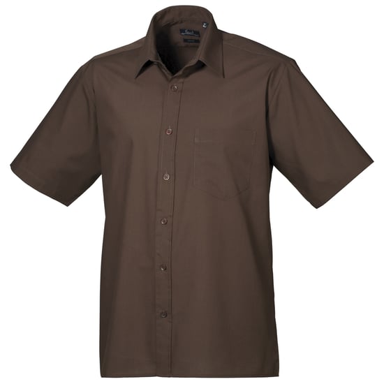 Premier Heren Korte Mouw Formele Poplin Gewoon Werk Shirt (Bruin) - Image 1