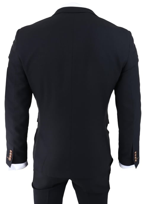 Mens Black 3 piece Suit Brown Trim Classic Birdseye Vintage Wedding Grooms