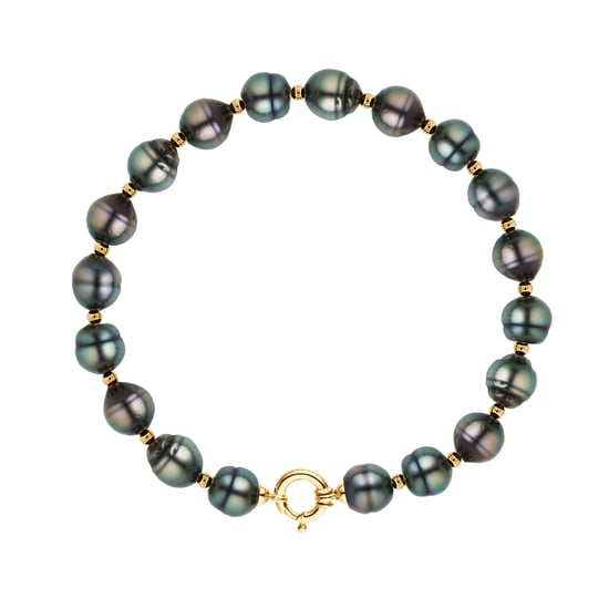DIADEMA - Bracelet - Real Tahitian Pearls - Rainbow - Yellow Gold