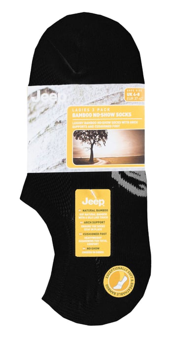 Dames Bamboe No Show Sokken | Jeep | Ademend Anti-Wrijving Gewatteerde Onzichtbare Sokken met Antislip Hiel Grip - Zwart - Image 2