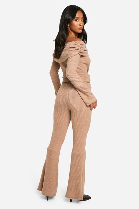 Petite Brushed Rib Foldover Flare Trouser