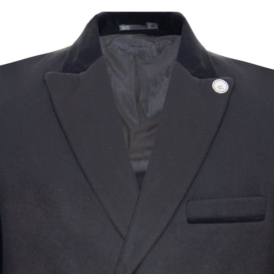 Mens 3/4 Black Long Double Breasted Crombie Overcoat Wool Coat Peaky Blinders