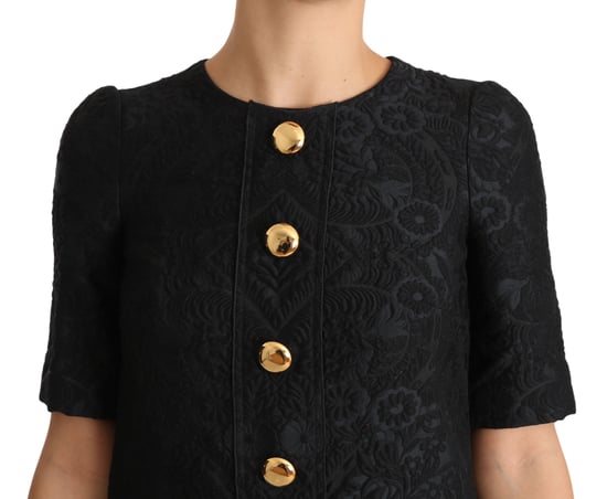 Dolce & Gabbana Dames Zwarte Met Knopen Versierde Jacquard Mini Jurk - Image 3