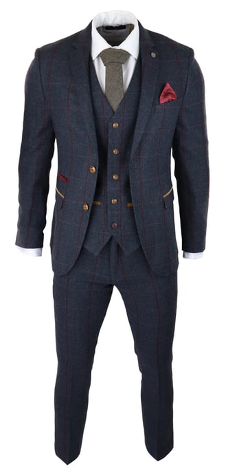 Heren Herringbone Tweed Kostuum 3-delig Marineblauw Peaky Blinders 1920s Tailored Fit - Image 2