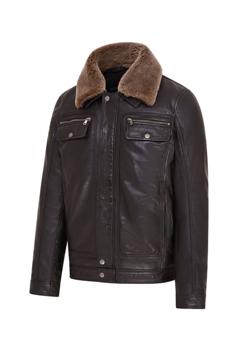Mens Black Trucker Shirt Leather Jacket- Tornio