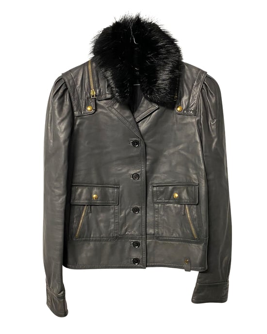Gucci Jacket met Bontkraag Detail in Zwart Leer - Image 5