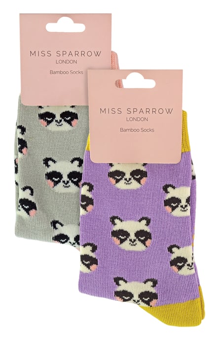 Set van 2 sokken met dierenprint voor meisjes | Miss Sparrow | Casual grappig patroon crew bamboe sokken | Grappige nieuwe sokken voor kinderen - Panda - Image 2