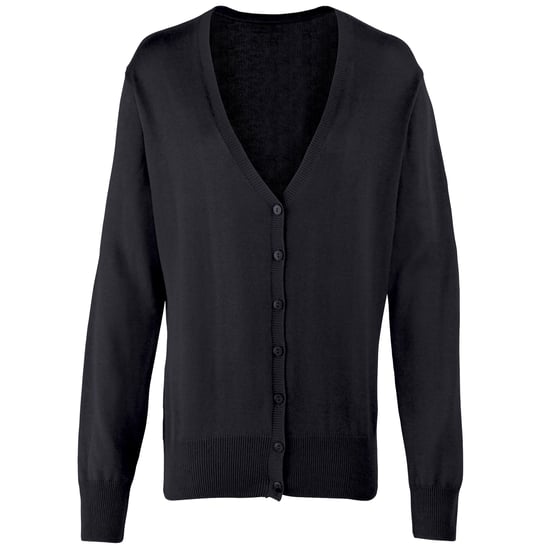 Premier Womens/Ladies Button Through Long Sleeve V-neck Knitted Cardigan (Black)