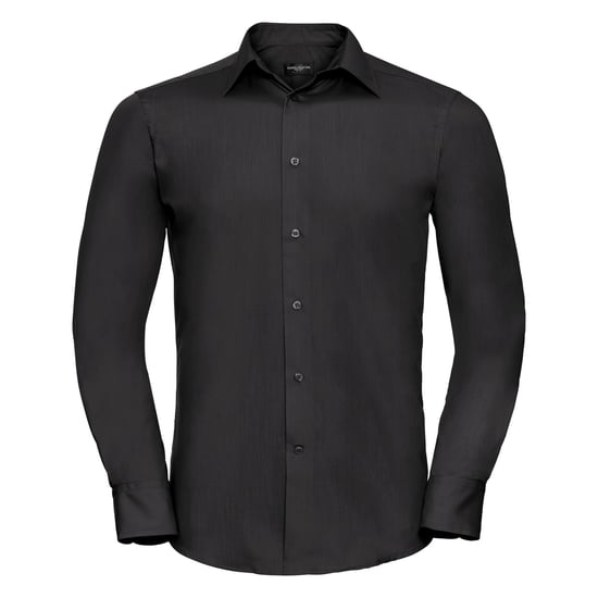 Russell Collectie Heren Lange Mouw Poly-Katoen Gemakkelijke Verzorging op maat gemaakt Poplin Shirt (Zwart) - Image 1