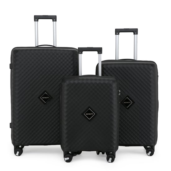 Dual 4 Wheel Robust Lightweight TSA Hard Shell Black Suitcase Luggage Travel Bags Set