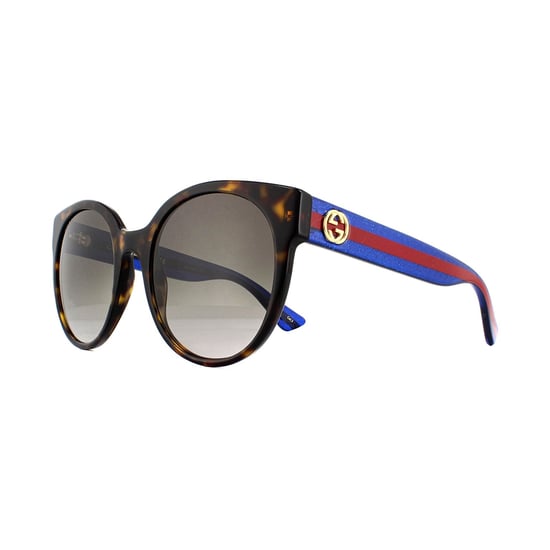 Gucci Sunglasses GG0035S 004 Havana Glitter Blue and Red Brown