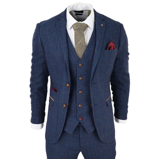 Heren Blauwe Tweed Ruit 3-Piece Pak - Image 2