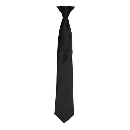 Premier Kleuren Heren Satin Clip Tie (Zwart) - Image 1