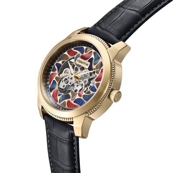 Heritor Automatic Emmanuel Semi-Skeleton Leather-Band Watch