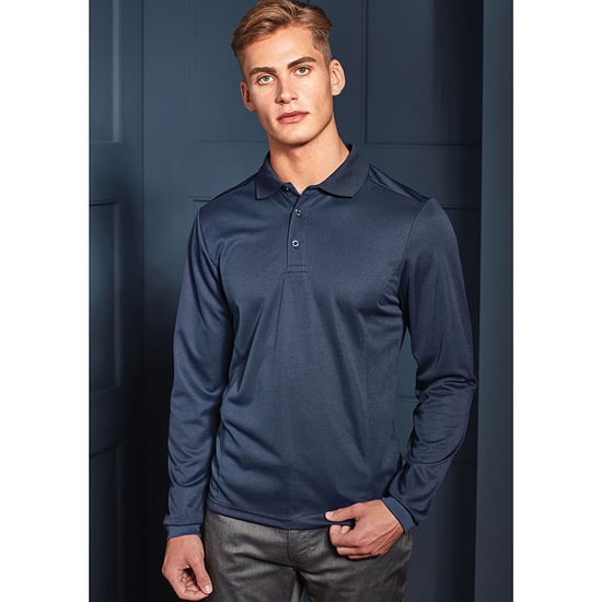 Premier Mens Long Sleeve Coolchecker Pique Polo Shirt (Navy)