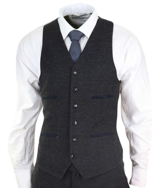 Heren 3-delige Zwarte Wol Tweed Vintage Retro Kostuum - Image 5