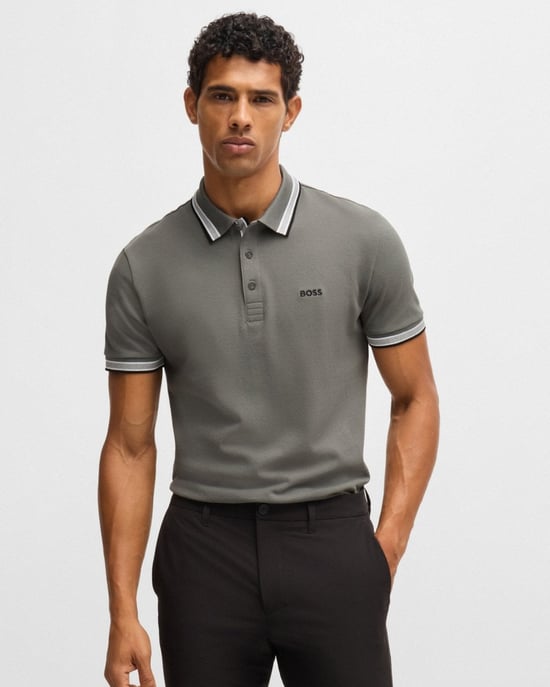 Men's Boss Cotton-Piqué Paddy Polo Shirt in Light Grey - Image 1