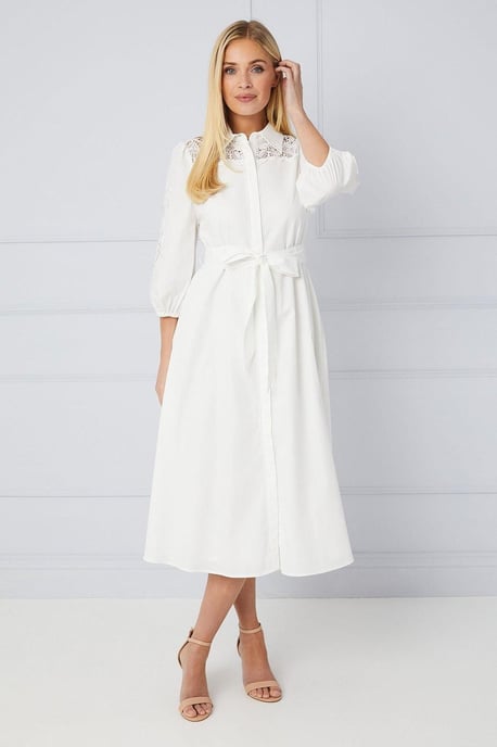 Petite Occasion Cotton Cutwork Detail Shirt Dress