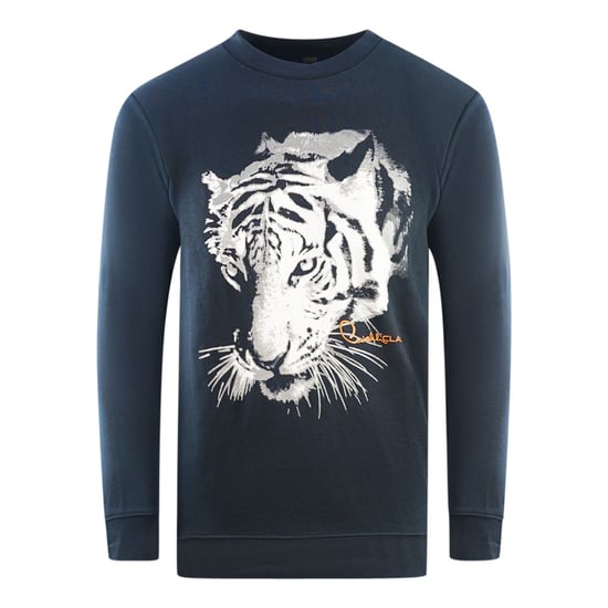 Cavalli Class Tiger Silhouette Logo Navy Blue Sweatshirt - Image 1