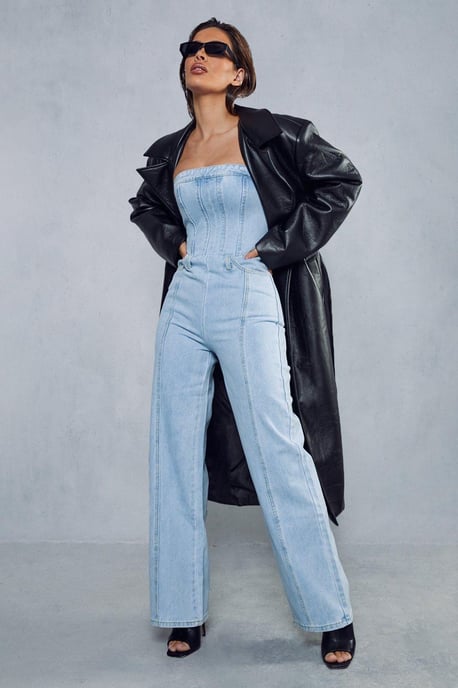 Seam Detail Bandeau Denim Jumpsuit - Image 1