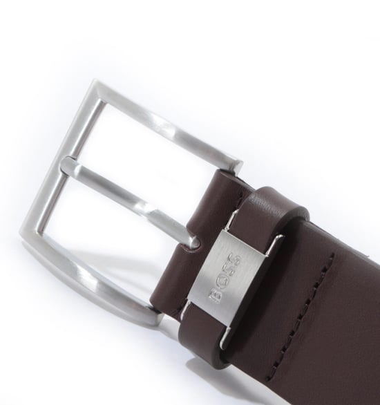 BOSS Logo Embossed Keeper Leather Belt - Brown