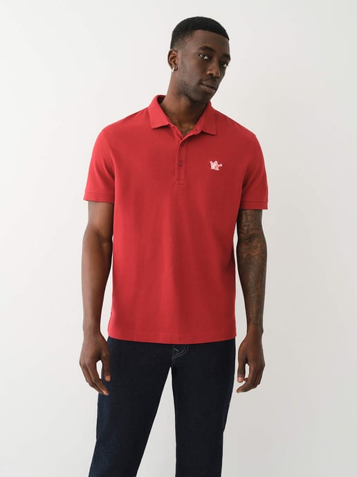 Relaxed Buddha Patch Polo in Red Dahlia