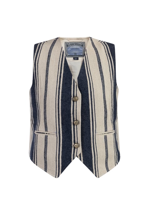 Dreimaster Waistcoat Dames Donker marineblauwe gebroken witte strepen - Image 1