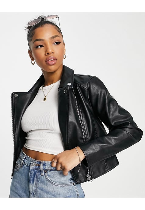 Miss Selfridge faux leather biker jacket in black