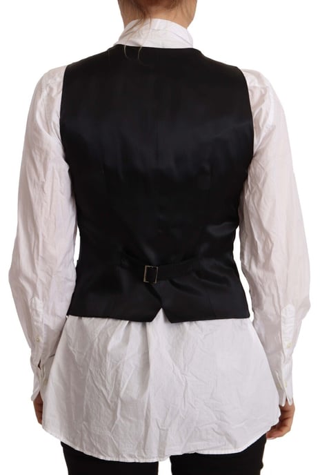 Dolce & Gabbana Dames Zwarte Knopenloze Mouwloze Vest Viscose Top - Image 3
