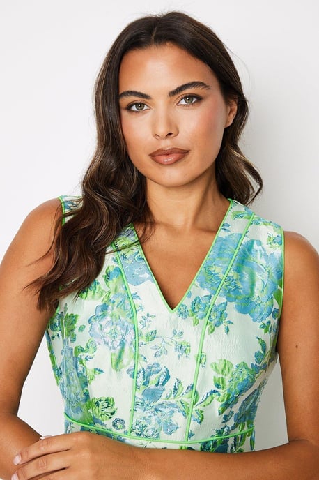 Piped Jacquard Midi Dress