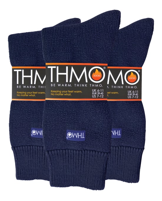 3 paar met fleece gevoerde pantoffelsokken voor heren | THMO | Ademende Crew Indoor Sokken met Grippers - Marine - Image 2