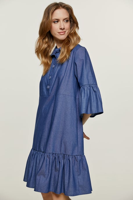 Denim Jurk met Klokmouwen en Ruches - Image 3