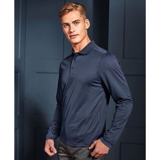 Premier Mens Long Sleeve Coolchecker Pique Polo Shirt (Navy)