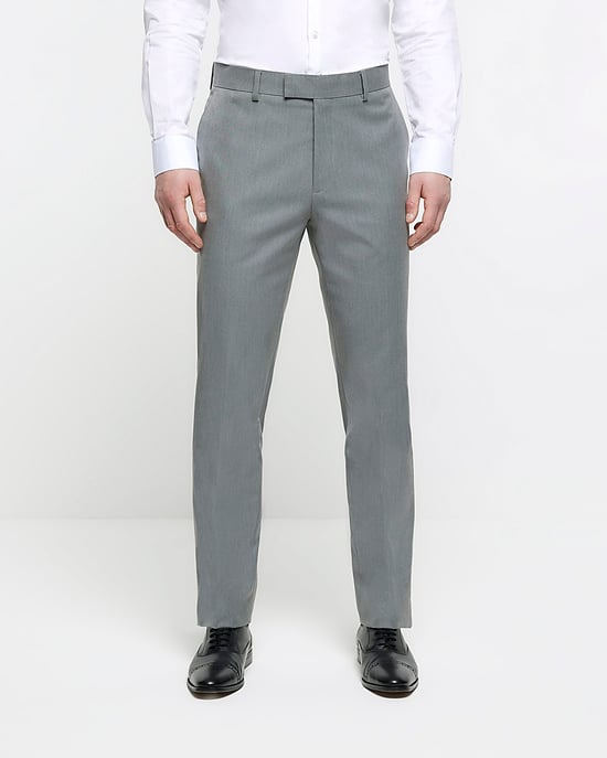 River Island Mens Suit Trousers Grey Slim Fit Twill