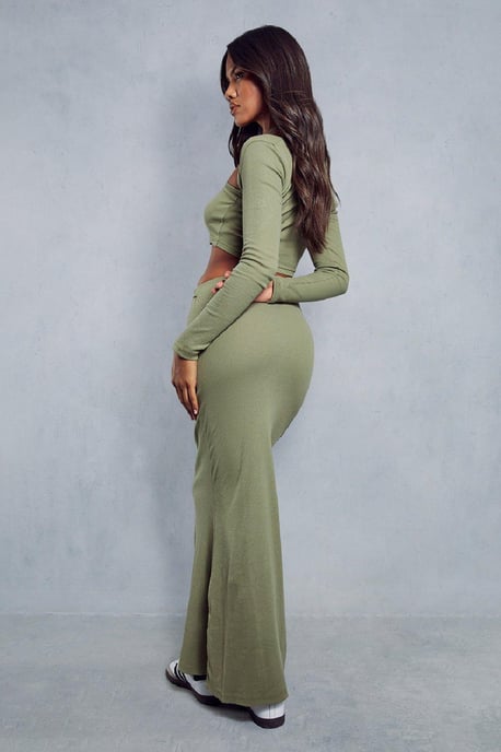 Rib Tie Neck Top & Maxi Skirt Co-ord
