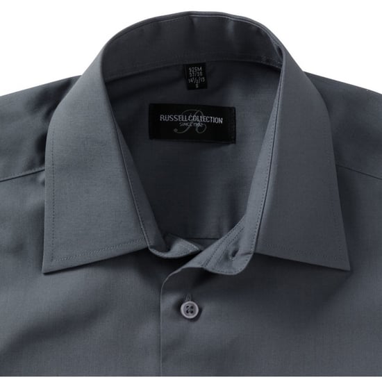 Russell Collectie Heren Korte Mouwen Poly-Katoen Easy Care Poplin Shirt (Konvooi Grijs) - Image 3