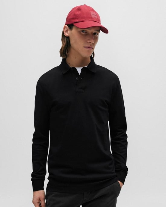 BOSS Orange Passerby Heren Lange Mouw Stretch-Katoenen Polo met Logo Patch NOS - Image 1