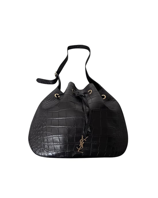 Saint Laurent Medium Paris VII Hobo Croc Effect Bag in Black Leather - Image 1