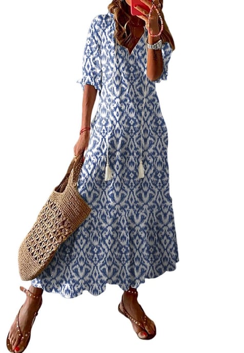 Vrouwen Geometrisch Patroon Maxi Jurk in Luchtblauw - Image 4
