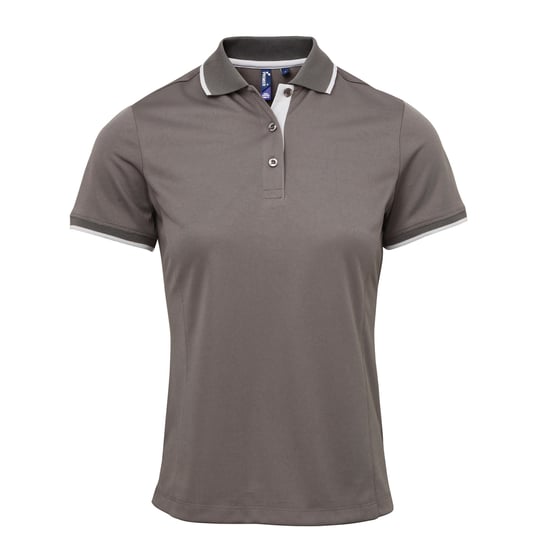 Premier Dames/dames Contrast Coolchecker Poloshirt (Donkergrijs/zilver) - Image 1