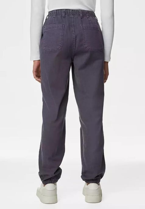 M&S Collection Dames Katoenmix Slim Fit Ankle Grazer Joggers Licht Indigo - Image 2