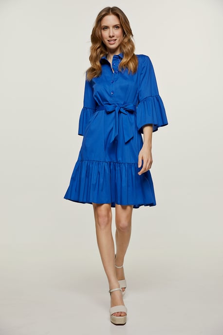 Royal Blue Bell Sleeve Dress with Ruffle Hem