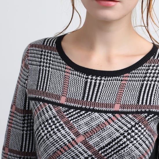 Fit-and-falre jurk in tartan breier - Image 4