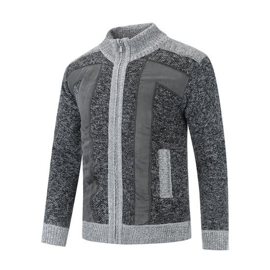 Men's Cardigan with Zip Stand-Up Collar Cardigan Chunky Knit Lined Jumper for Winter Dark Gray