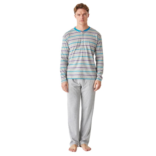 Men's long-sleeved cotton pajamas with a half-zip JJBEP5500